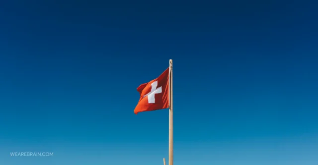 Swiss flag in an open sky