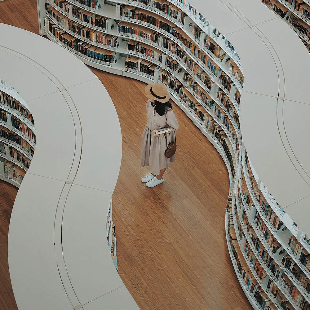 women in a library