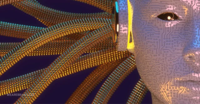 Close up on the face of a robot