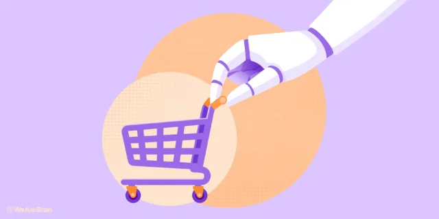 Illustration of a robot hand leading the mini commerce crate